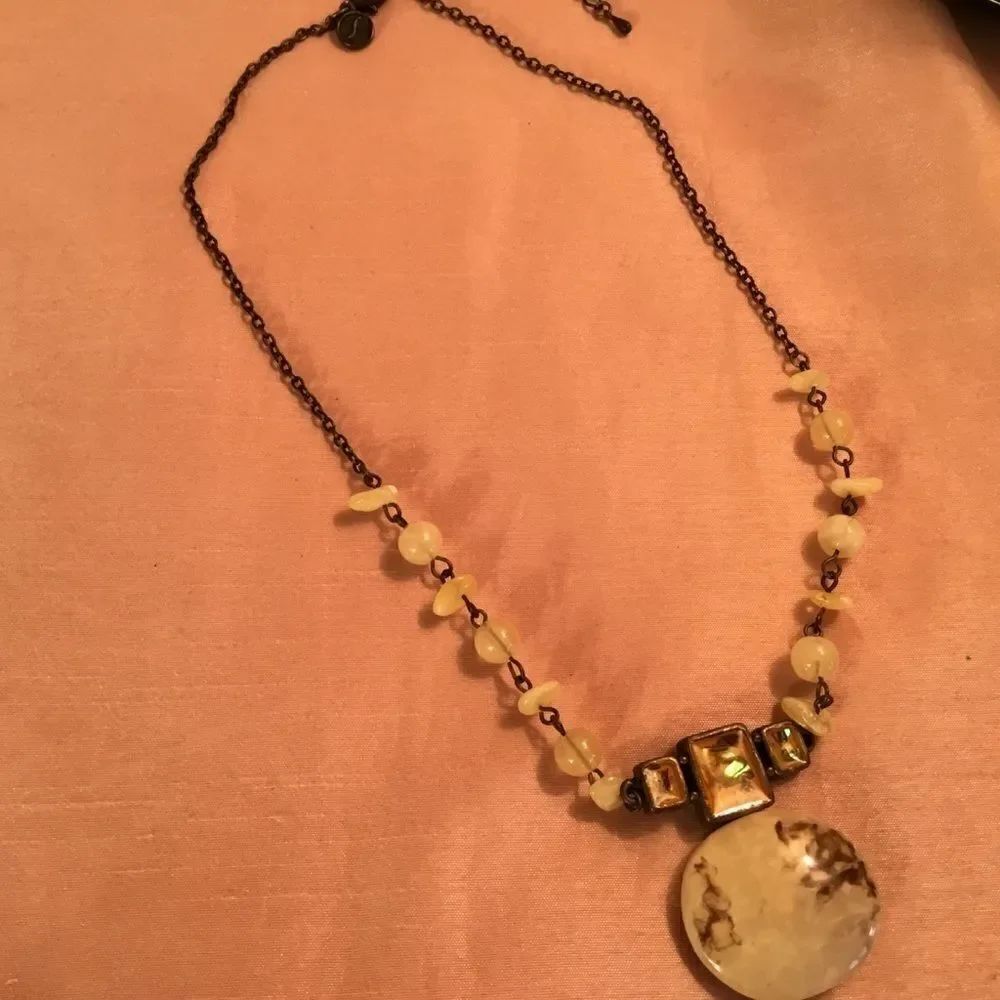 Dark Brown Metal Chain with Beads and Pendant